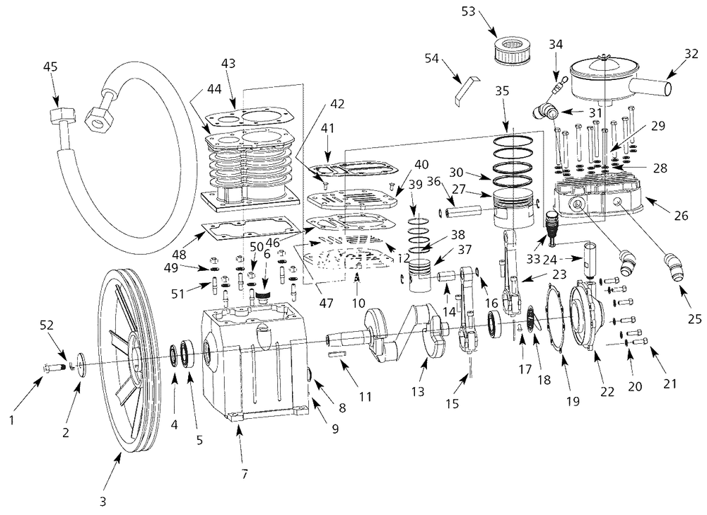 Pump Parts Diagram and Parts List for HS7810X5  Campbell Hausfeld Compressor